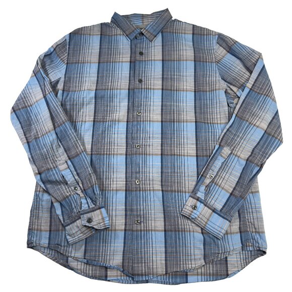 Vince Other - Vince Men’s Plaid Button-Up Shirt Size L Blue Gray Long Sleeve 100% Cotton Casua
